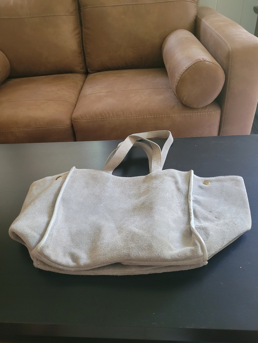 Margot New York Gray Leather Suede Tote Bag